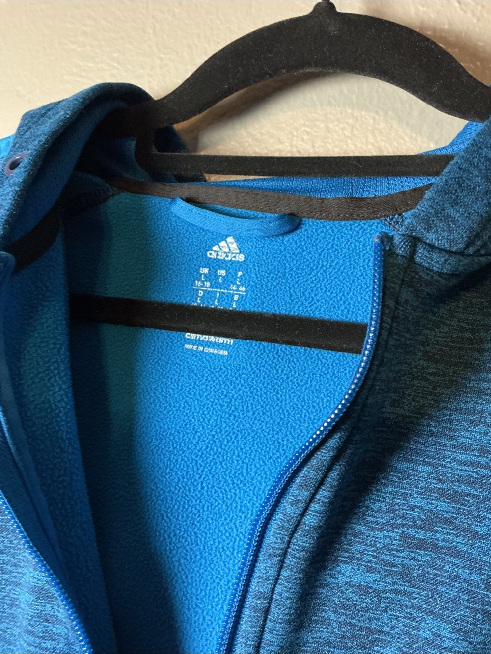 Adidas Blue Heather Full-Zip Hoodie with Bright Blue Lining - Picture 3 of 6
